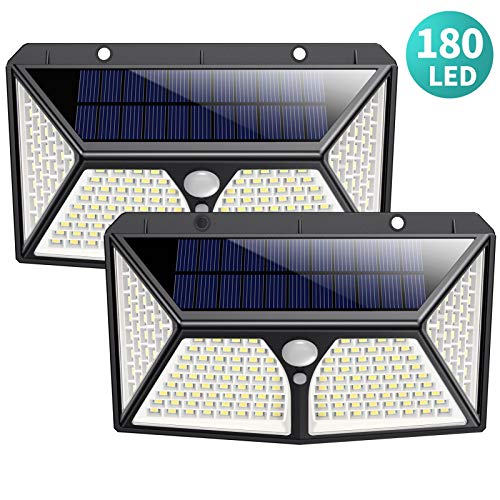 180 LED Luz Solar Exterior，HETP【2019 Versión de Ahorro Energía 】Luces Solares con Sensor de Movimiento Lámpara Solar Impermeable Iluminación Exterior led Foco Solar para Exterior Jardin Garaje