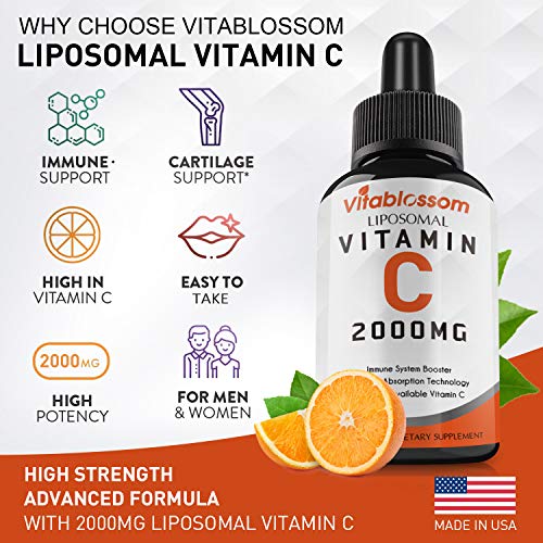 2 botellas Absorción máxima de vitamina C liposomal | Soluble en grasas VIT C | Apoya enormemente el sistema inmunológico y la salud del colágeno | Sin OMG | Vegan Friendly | 2000mg