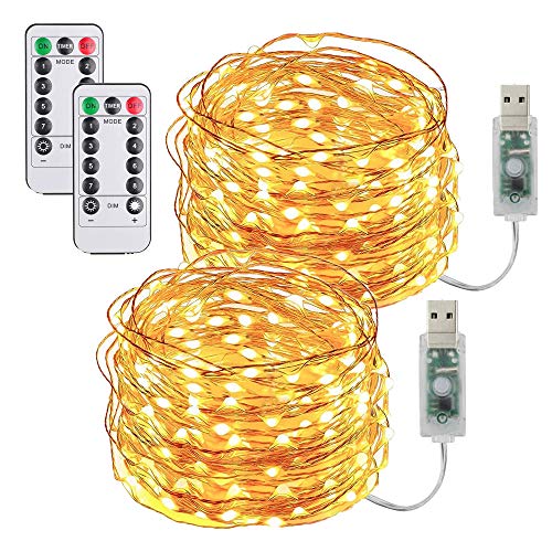 [2 Pack] Guirnaldas Luces Con enchufe USB,10m/100 LED 8 modos Luces de Hadas de 33 pies con Control Remoto y Temporizador Luces de Luciérnaga Decoración Navideña Dormitorio Fiesta Luces de