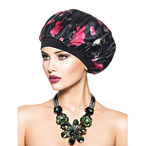 2 Piezas de Gorro de Satén de Banda Ancha Gorra de Dormir de Noche Suave para Mujeres y Chicas,Adecuado Para Gorras de Maquillaje, Cáncer, Quimioterapia, Pérdida de Cabello