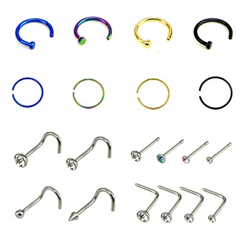 20 PCS Pendiente Nariz Circulo Piercing Hombre Multicolor