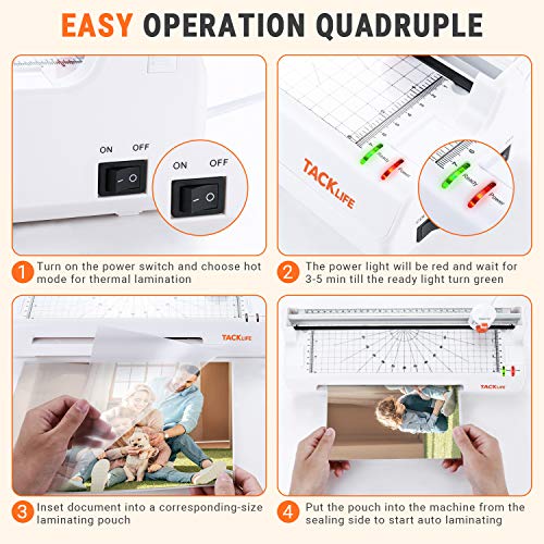 2020 AVANZADO - TACKLIFE 5 -EN-1 Plastificadora, A4 A5 A6 A7 Caliente y Frío de 250mm/min, ABS Botón para Atasco de Papel, con Redondeador de Esquina, 20 Bolsas y 10 Películas Fotográficas - MTL02