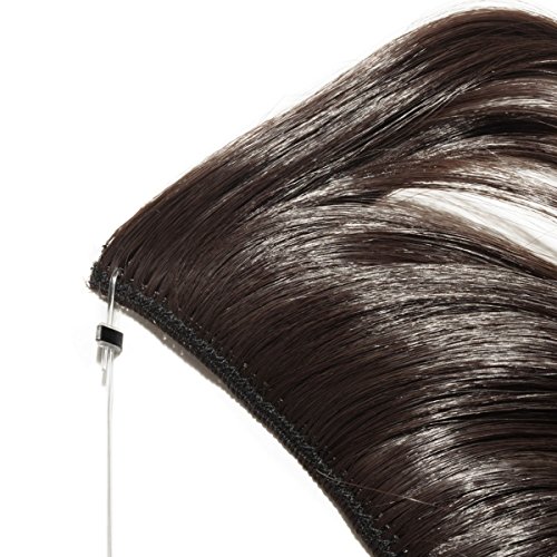 20"(50cm) Extensiones de Cabello Natural con Hilo Invisible Sin Clip Pelo Sintético Se Ve Natural Una Pieza Rizada Postizos Pelucas (90g,Castaño Oscuro)