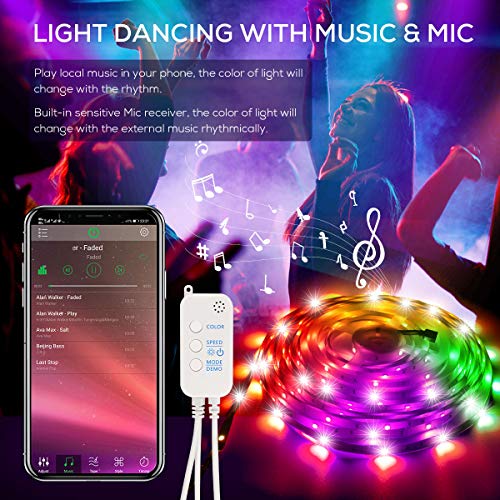 20M Tiras LED RGB 5050 Música, HOVVIDA Bluetooth Luces de Tiras LED 12V para Habitación, Controladas por APP, IR Control Remoto y Controlador, 16 Milliones de Colores, 20 Estilos, Modo de Horario