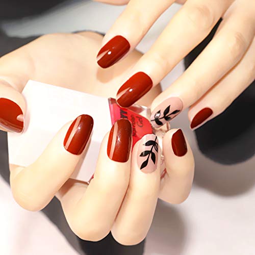 24 Piezas Lustroso Uñas Falsas Elegante Uñas Postizas Corto, Artificiales Francés Estilo Cobertura Total Acrílico Clavos Falsos con Pegamento, Uñas Postizas Naturales para Mujeres y Niñas