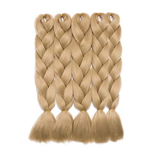 24"(60cm) 5 Piezas Extensiones de Pelo Sintético para Hacer Trenzas Africanas - Cabello No Destiñe y Se Ve Natural - (500g,Rubio Ceniza)