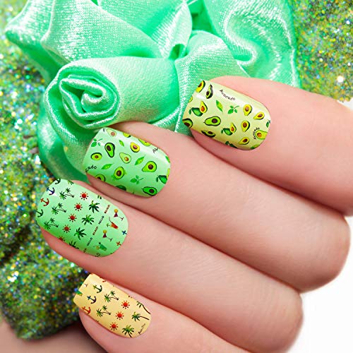 2500 Piezas de Pegatinas de Uñas del Arte de Verano Pegatinas de Uñas de Hawaii con Calcomanías 3D Decoración de Uñas con Bricolaje Flamengo Cactus Fruta Océano Hoja para Mujeres, 20 Hojas