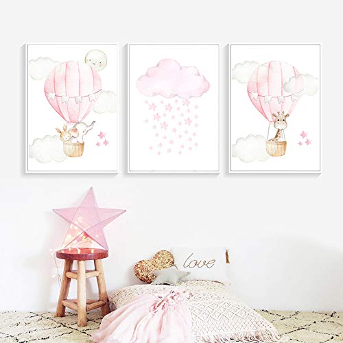 3 Cuadros Infantiles para Habitacion Niño Animales Gato Laminas Decorativas Pared Infantil Decorar Habitaciones de Bebe Regalo Impresiones de Lienzo PTANB003-M