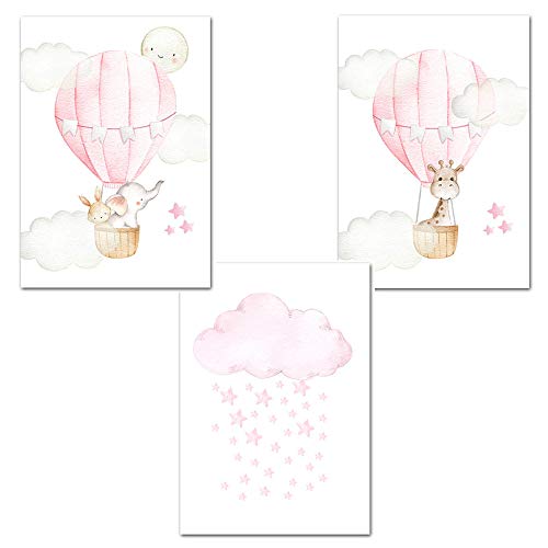 3 Cuadros Infantiles para Habitacion Niño Animales Gato Laminas Decorativas Pared Infantil Decorar Habitaciones de Bebe Regalo Impresiones de Lienzo PTANB003-M