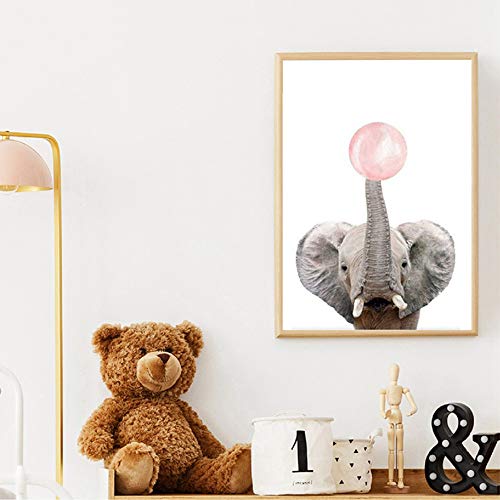 3 Laminas Animales Elefante Jirafa Cebra Chicle Rosa Pósteres Decorativas Pared Infantil Imagen de Niños Decorar Habitaciones de Bebe Regalo Sin Marco PTAN002-M