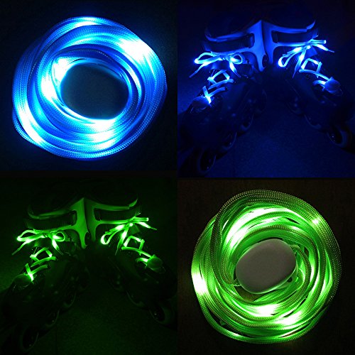 3 Paquete de Cordones de Zapatos de Luz LED, FineGood Nylon Cordones con Cuatro Modos Brillante para Bailar Hip-hop Ciclismo Correr Senderismo Patinaje Deporte - Azul, Naranja, Verde