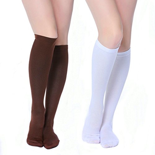 3/7 Pares Rodilla Alta Calcetines de compresión graduada para Mujeres y Hombres (7 pairs（Assort 2）, L/XL)