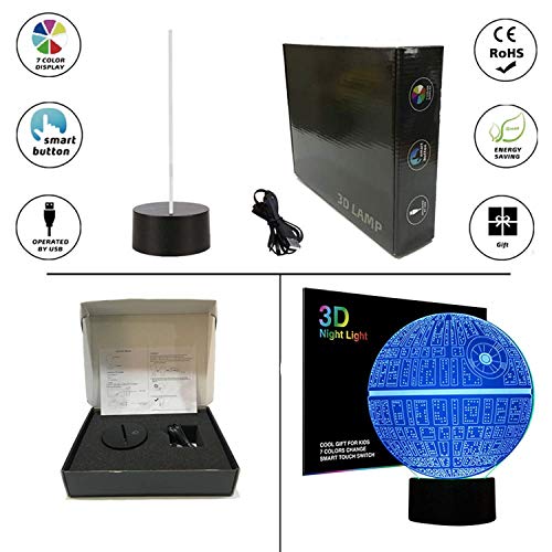 3D Ilusión óptica Lámpara LED Luz de noche Deco LED Lámpara 7 colores de control remoto con Acrílico Plano & ABS Base & Cargador usb (Star Wars)