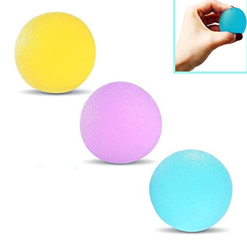 3PCS Pelota Rehabilitacion Mano, Pelota Terapia de Mano, Bola de Presión de Silicona no Tóxica e Inodoro, para Ejercicios de Manos, para Aliviar el Estrés (Amarillo, Verde, Morado)