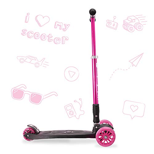 3StyleScooters® RGS-3 Patinete Scooter Tres Ruedas para Niños Mayores Niños de 7 Años o Más con Luces LED en Ruedas de 5cm, Diseño Plegable, Manillar Ajustable (Rosa, 7 Años y Más)