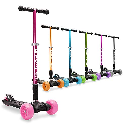 3StyleScooters® RGS-3 Patinete Scooter Tres Ruedas para Niños Mayores Niños de 7 Años o Más con Luces LED en Ruedas de 5cm, Diseño Plegable, Manillar Ajustable (Rosa, 7 Años y Más)