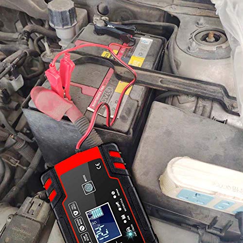 3T6B Cargador de Batería para Coche, 12V/24V 8A Mantenimiento Automático Múltiples Inteligente, Pantalla LED y Botón de la Pantalla Táctil, para Automóviles, Motos, ATVs, RVs, Barco