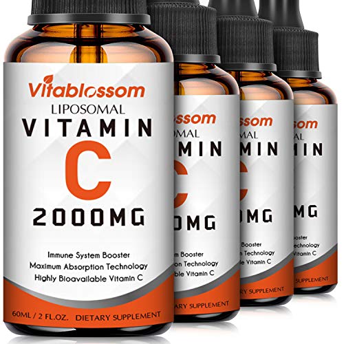 4 botellas Absorción máxima de vitamina C liposomal | Soluble en grasas VIT C | Apoya enormemente el sistema inmunológico y la salud del colágeno | Sin OMG | Vegan Friendly | 2000mg