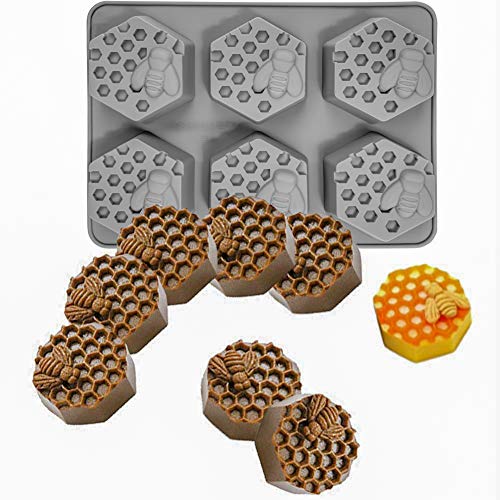 4 piezas Moldes de jabón de silicona, CNYMANY 3D Forma de panal de abeja Molde de muffin Pastelería de cocina Bandeja para hornear para pastel de velas Jello Bath Bomb Candy Cupcake - Gris