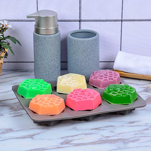 4 piezas Moldes de jabón de silicona, CNYMANY 3D Forma de panal de abeja Molde de muffin Pastelería de cocina Bandeja para hornear para pastel de velas Jello Bath Bomb Candy Cupcake - Gris