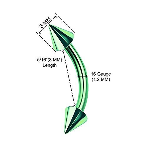 5 piezas de acero quirúrgico curvado Piercing de barra de ombligo de 3 mm de calibre 16 de 3 mm para piercing de cejas de serpiente