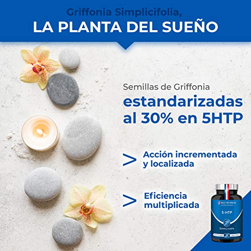 5HTP Triptofano, 300mg por día 5 HTP, Extracto Puro Semilla de Griffonia Simplicifolia, Aminoácido Mejora el Sueño,Reduce Estrés Ansiedad Insomnio, Alta Potencia, Fabricación Francesa…