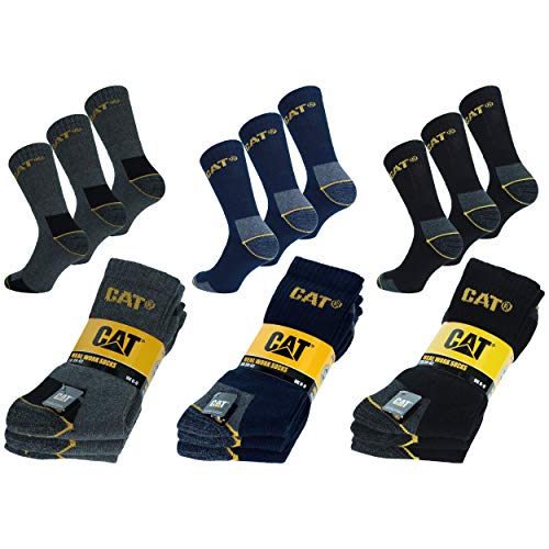 6 Pares Calcetines CAT CATPERILLAR de trabajo para hombres, reforzados en el talón y la punta, excelente calidad de Algodón (Negro, 41-45)