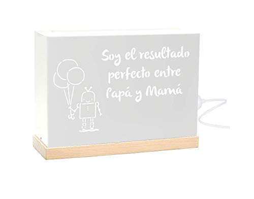 60watios.com caja luminosa letras/cajas de madera, cuadros de led para regalos originales mujer, decoracion, cumpleaños mensajes personalizados (soy el resultado perfecto entre papa y mama)