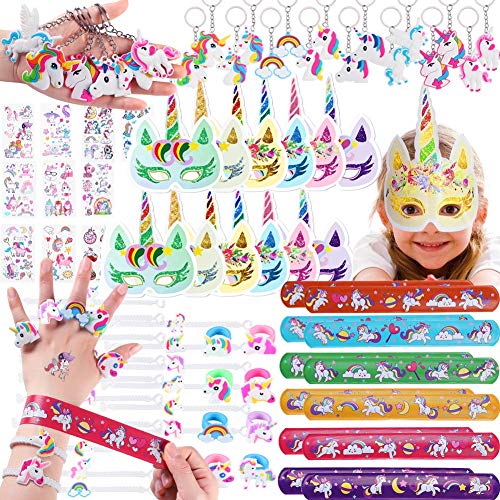 74 Piezas Artículos de Fiesta Unicornio Cumpleaños Niños, Llavero Unicornio, Pulseras Bofetada, Pulsera Unicornio, Tatuajes Temporales, Máscara Papel, Anillo Unicornio, Piñata Unicornio Regalo Niña