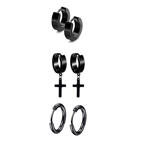 8 Pares de Aretes de Acero Inoxidable, Pendientes sin Alergias para Hombres,Pendiente de Botón de CZ Pendientesmujeres,Negro