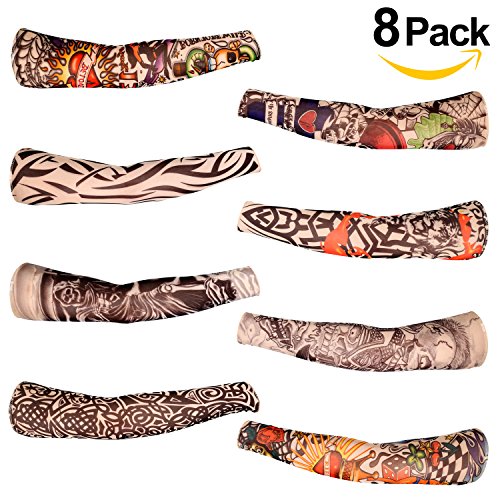 8 PCS Mangas Tatuajes Falsos, Rymall Tatuajes Temporales Brazo Medias Tatoo Mangas Disfraces Arte Temporal Hombres y Mujeres, Nylon Mangas de Aspecto Real