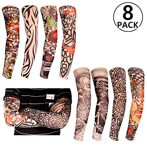 8 PCS Mangas Tatuajes Falsos, Rymall Tatuajes Temporales Brazo Medias Tatoo Mangas Disfraces Arte Temporal Hombres y Mujeres, Nylon Mangas de Aspecto Real