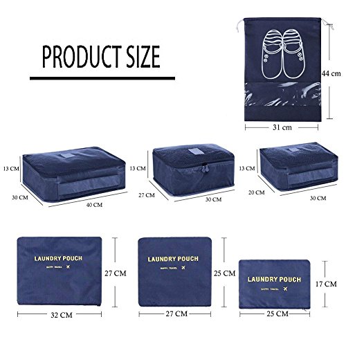 8 PCS Organizadores de Viaje para Maletas, Bolsas de Equipaje Impermeable Cubos Embalaje de Viaje Bolsas de Almacenamiento para Ropa Zapatos, Cosméticos Accesorios, Material Nylon (Navy Blue)