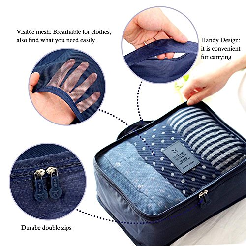 8 PCS Organizadores de Viaje para Maletas, Bolsas de Equipaje Impermeable Cubos Embalaje de Viaje Bolsas de Almacenamiento para Ropa Zapatos, Cosméticos Accesorios, Material Nylon (Navy Blue)