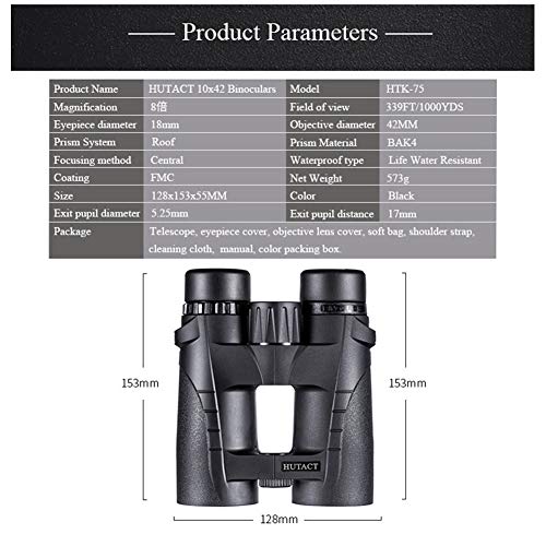 8x42 Prismáticos Telescopio de Visión Nocturna con Poca Luz Ocular de 42 mm Revestimiento FMC para Caza Senderismo Adultos y Niños