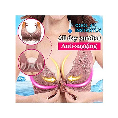 99AMZ Sujetador Encaje Push Up Cierre Delantero con Aros para Mujer con Aros Talla Grande Push up Sujetadores básicos Sexy Copa b Copa c Sujetadores reductors Ropa Interior (75B, Beige)