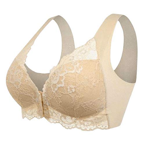 99AMZ Sujetador Encaje Push Up Cierre Delantero con Aros para Mujer con Aros Talla Grande Push up Sujetadores básicos Sexy Copa b Copa c Sujetadores reductors Ropa Interior (75B, Beige)