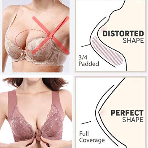 99AMZ Sujetador Encaje Push Up Cierre Delantero con Aros para Mujer con Aros Talla Grande Push up Sujetadores básicos Sexy Copa b Copa c Sujetadores reductors Ropa Interior (75B, Beige)