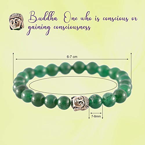 Aatm Reiki - Pulsera natural, energética, con piedras naturales de jade, redondas, de 7-8 mm. Elástica, unisex, para curación (piedra de protección y curación para el riñón, corazón y estómago).