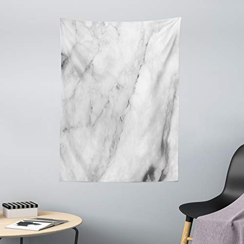 ABAKUHAUS Mármol Tapiz de Pared y Cubrecama Suave, Motivo Superficie de Granito Efecto Natural Grietas Imagen Estilo Antiguo, Colores Firmes y Durables, 110 x 150 cm, Blanco