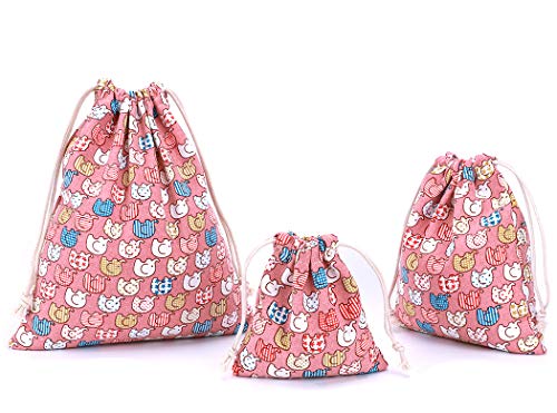 Abaría - 3 Unidades Bolsa de algodón con Cuerdas – Pequeña Saco Bolsas - Bolsa Inserto Organizador para bebé Ropa Juguete pañales - Bolsa de Regalo - 25x 30 cm, 19 x 23 cm, 14 X 16