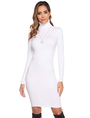 Abollria Vestido a Punto Suéter Elegante para Mujer Jerséy Clásico para Otoño Invierno Cuello Alto