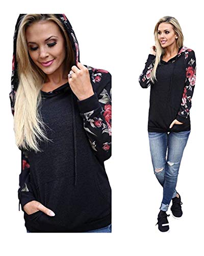 ABRAVO Mujer Sudadera con Capucha Manga Larga Jerséis Sueltos Sudadera con Estampado la Camiseta Otoño Invierno Mujer Chándal,Negro,L