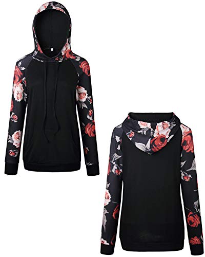 ABRAVO Mujer Sudadera con Capucha Manga Larga Jerséis Sueltos Sudadera con Estampado la Camiseta Otoño Invierno Mujer Chándal,Negro,L