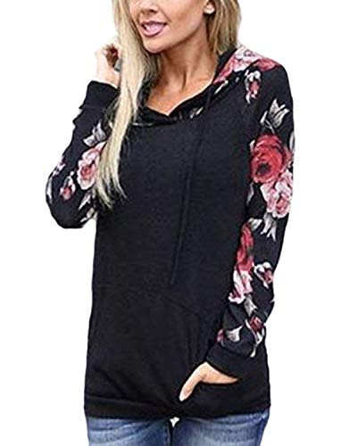 ABRAVO Mujer Sudadera con Capucha Manga Larga Jerséis Sueltos Sudadera con Estampado la Camiseta Otoño Invierno Mujer Chándal,Negro,L