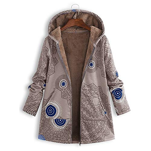 Abrigo De Invierno Mujer Libre Abrigos para Mujer Rebajas Talla Grande Abrigo con Capucha De Manga Larga Vintage Cremallera Señoras Abrigos con Bolsillos Gruesos De Lana riou (2-Khaki, XXXL)