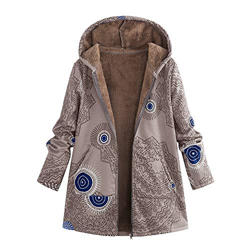 Abrigo De Invierno Mujer Libre Abrigos para Mujer Rebajas Talla Grande Abrigo con Capucha De Manga Larga Vintage Cremallera Señoras Abrigos con Bolsillos Gruesos De Lana riou (2-Khaki, XXXL)