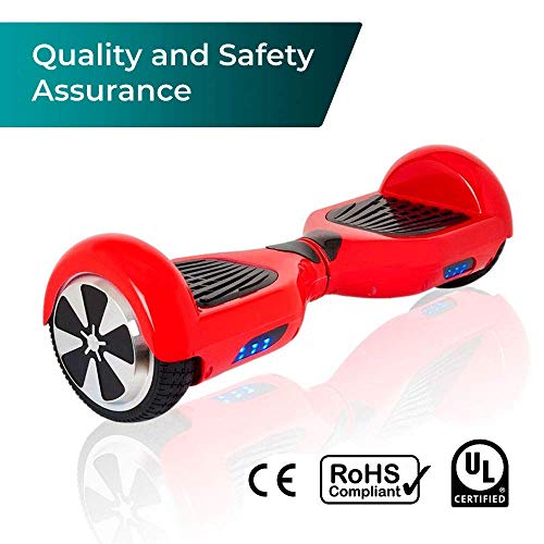 ACBK - Patinete Eléctrico Hover Autoequilibrio con Ruedas de 6.5" (Altavoces Bluetooth + Luces Led integradas) Velocidad máxima: 10-12 km/h - Autonomía 10-20 km (Rojo)