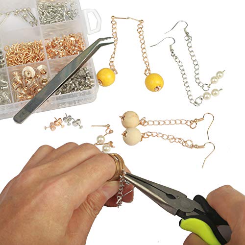 Accesorios de pendiente y bisutería metal ZoomSky 2418 pcs oro y plateado con tapones goma y ganchos para hacer artesanía y joyería especial en mano DIY como decoración regalo y recuerdo en cotidiano