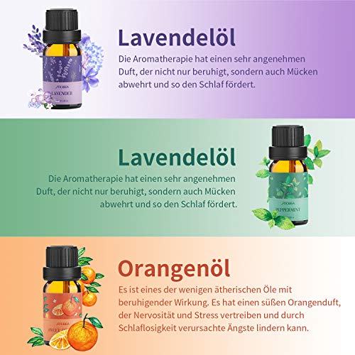 Aceite Esencial Puros，Ato Bea 6 * 10ml 100% Aceites Esenciales Naturales Lavanda, Hierba de Limón, Menta, Eucalipto, Árbol de té, Naranja Dulceaceites Esenciales Para Humidificador